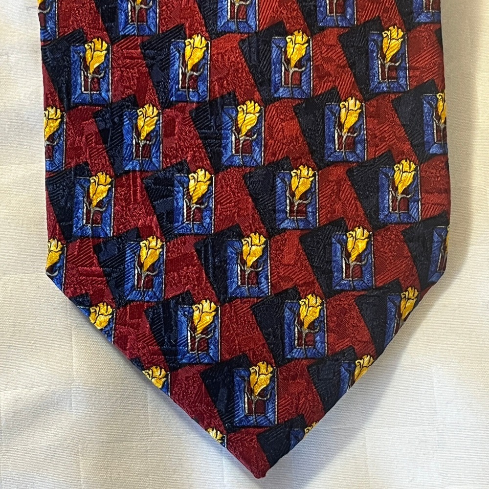 Ermenegildo Zegna Disegno Esclusivo Tie Foulard Red Blue Orange Floral Geometric